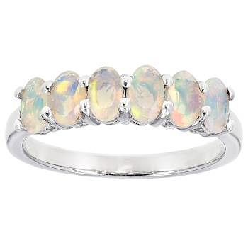 Opal And Diamond Accent Band Ring In Sterling Silver