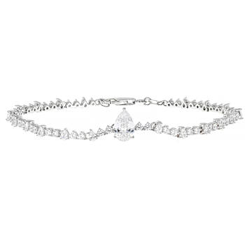 CZ Round And Pear Tennis Bracelet In Platinum-Enhanced Sterling Silver 6.35ctw
