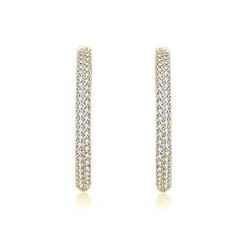 Slim Pave CZ Hoop Earrings In 14K Gold Over Sterling Silver