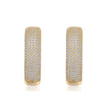 CZ Pave Hoop Earrings In 14K Gold Over Sterling Silver