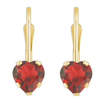 5mm Heart Shape Garnet 10k Yellow Gold Drop Earrings