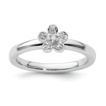 Sterling Silver Stackable Expressions Flower Diamond Ring 0.042ctw