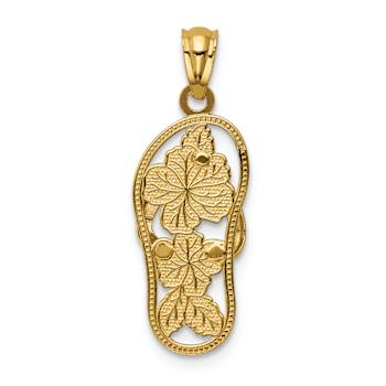 14k Two-tone Gold Polished and Textured Floral Flip-Flop Pendant