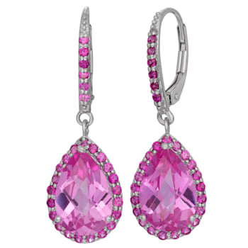 Lab Created Pink Sapphire and Lab Created Ruby Dangle Earrings 9.12ctw