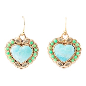 Barse Jewelry Legacy Heart Lime Green and Blue Turquoise Golden Drop Earrings