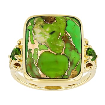Green Turquoise And Chrome Diopside Ring In 18K Gold Over Sterling
Silver 0.21ctw