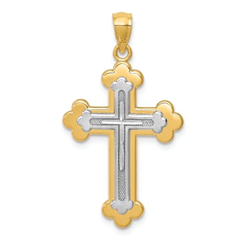 14k Yellow Gold and 14k White Gold Budded Cross Pendant