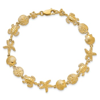 14k Yellow Gold Textured Sea Life Link Bracelet