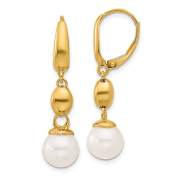 14K Yellow Gold Freshwater Cultured Pearl and Bead Leverback Dangle Earrings