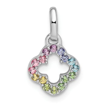 Rhodium Over Sterling Silver  Rainbow Nano Crystal Clover Pendant