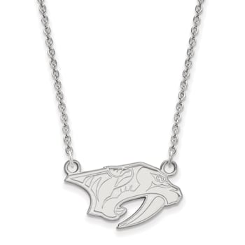Rhodium Over Sterling Silver NHL LogoArt Nashville Predators Small Necklace