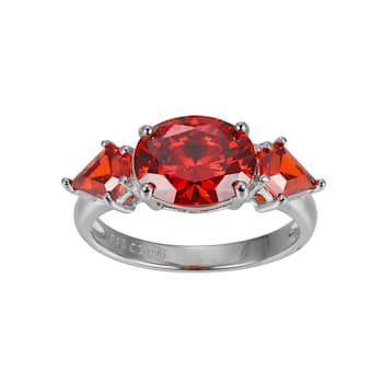Red Cubic Zirconia Platinum Over Sterling Silver January Birthstone Ring 5.53ctw