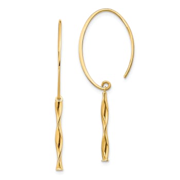 14k Yellow Gold Twist Bar Dangle Threaders Earrings
