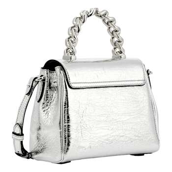Versace La Medusa Silver Tone Metallic Top Handle Handbag