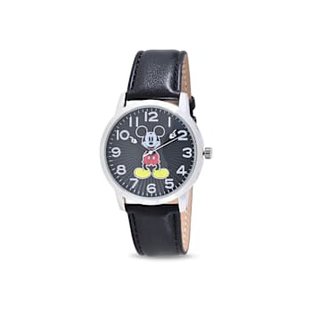Disney Mickey and Minnie His and Hers Black Vegan Leather Band Watch Set
of 2