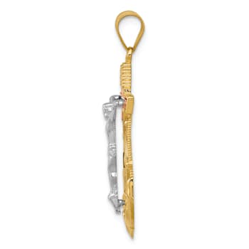 14K Yellow, White and Rose Gold Diamond-cut with Textured Mariner's
Cross Pendant