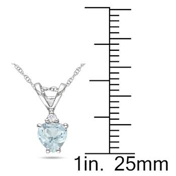 Aquamarine & Diamond 10K White Gold Pendant With Chain 0.37ctw