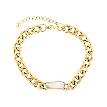 Cuban Link And Mother-Of-Pearl Station Bracelet In Gold-Tone 7mm
