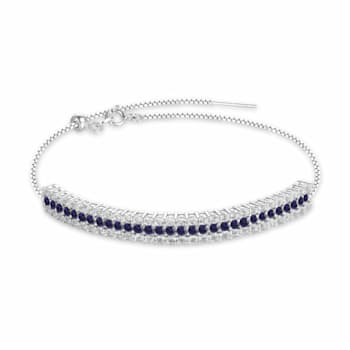 Sapphire and White Topaz Sterling Silver 3-Row Bolo Bracelet