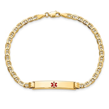 14k Yellow Gold Medical Polished Red Enamel Mariner Link ID Bracelet