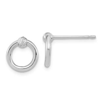 Rhodium Over 14k White Gold Polished Diamond-cut Circle Stud Earrings