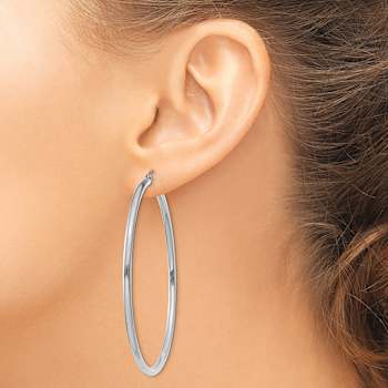Rhodium Over 14k White Gold 2 3/8" Polished Tube Hoop Earrings