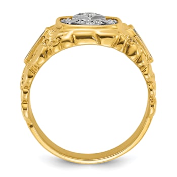 10K Two-tone Yellow and White Gold Nugget Textured Diamond Blue Lodge
Masonic Ring 0.1ctw