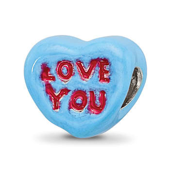 Sterling Silver Love You Enameled Heart Bead