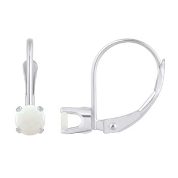 4mm Round Opal Rhodium Over 14k White Gold Drop Earrings