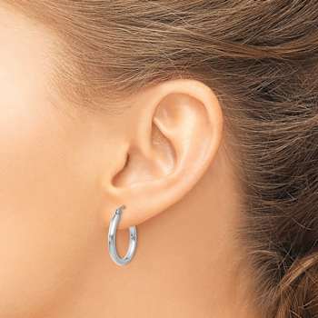 Rhodium Over 14k White Gold Polished 13/16" Tube Hoop Earrings