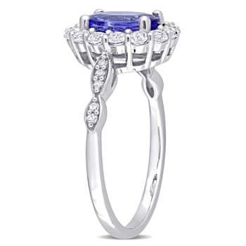 1.87ctw Tanzanite, White Topaz And Diamond Accent 14k White Gold Halo Ring
