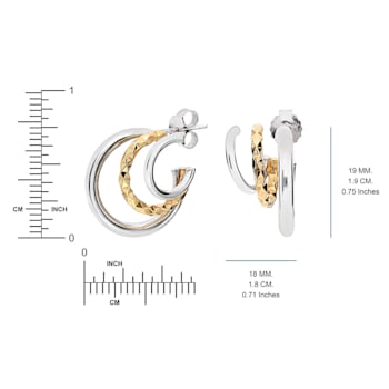Rhodium Over Sterling Silver Two-Tone Triple Hoops