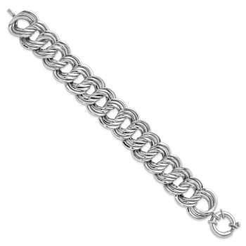 Rhodium Over Sterling Silver Polished 20mm Triple Circle Link Bracelet