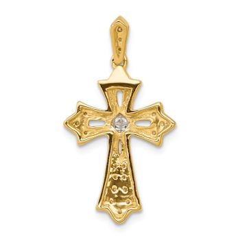 14K Two-tone Gold  Diamond Fleur-De-Lis Cross Pendant