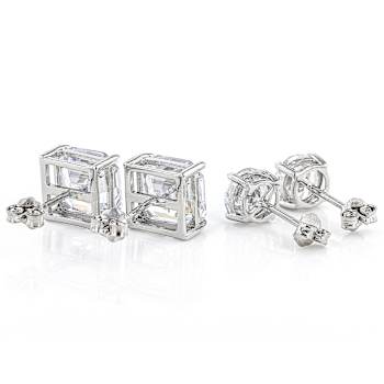Asscher-Cut CZ Earring Set In Sterling Silver
