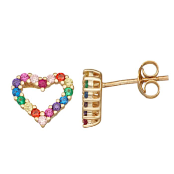 Multi-gem Simulants 14k Yellow Gold Over Sterling Silver Children's
Heart Earrings 0.77ctw
