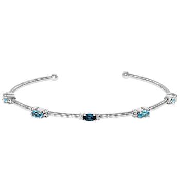 Multi-Blue Topaz And White Zircon Cuff Bracelet In Sterling Silver 1.33ctw