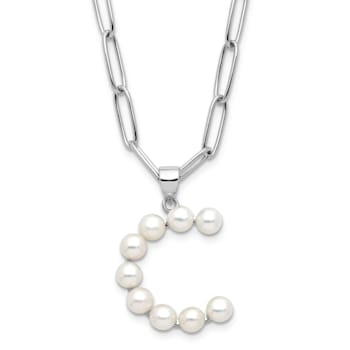 Rhodium Over Sterling Silver 3-5.5mm Freshwater Cultured Pearl LETTER C
18-inch Necklace