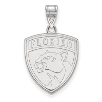 Rhodium Over Sterling Silver NHL LogoArt Florida Panthers Large Pendant