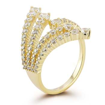 Rachel Zoe CZ Graduated Bypass Fan Ring in 14K Gold Over Sterling Silver