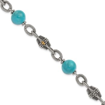 Sterling Silver with 14K Gold Over Sterling Silver Accent Oxidized
Reconstructed Turquoise Bracelet