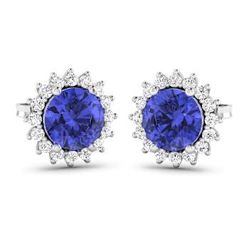 1.44ctw 14K White Gold Tanzanite and White Diamond Halo Earrings