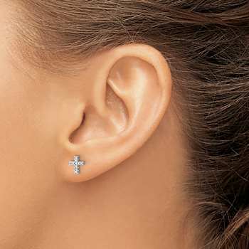 Rhodium Over 14k White Gold Polished Diamond Cross Stud Earrings