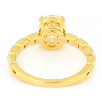 Diamond Simulant Oval Solitaire With Link Detail Band Ring In 18K Gold
Over Sterling Silver 2.25ct