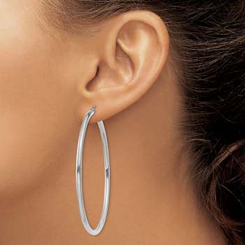 Rhodium Over 14k White Gold Polished 2 3/8" Tube Hoop Earrings