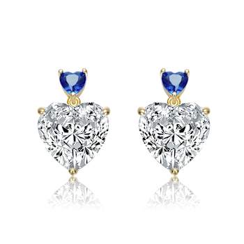 Sapphire Color CZ Two-Stone Heart Drop Earrings In 14K Gold Over
Sterling Silver