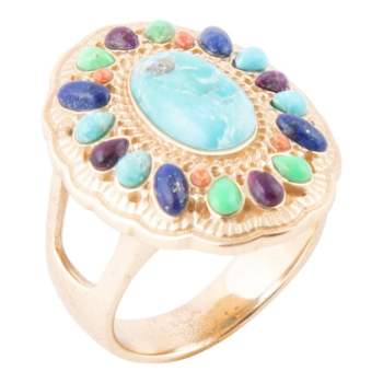 Barse Jewelry Multi-Gemstone Gold Tone Concho Statement Ring