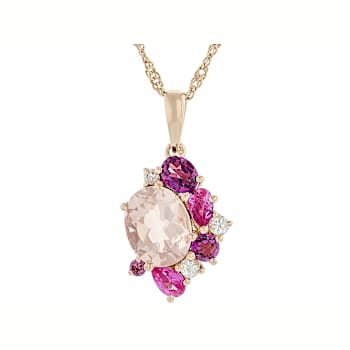 Rose Quartz, Rhodolite, Lab Pink Sapphire And White Zircon Pendant
Necklace In 18K Rose Gold Over Sterling Silver 3.35ctw