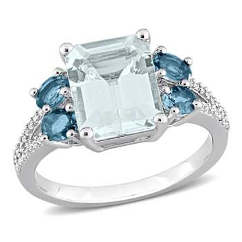 3.80ctw Aquamarine and London Blue Topaz with.10ctw Diamond Ring in
Sterling Silver