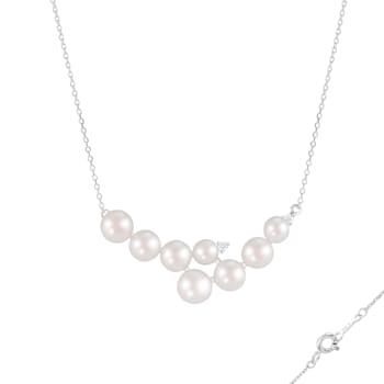 5-5.5mm White Cultured Freshwater Pearl Sterling Silver Pendant W/Chain